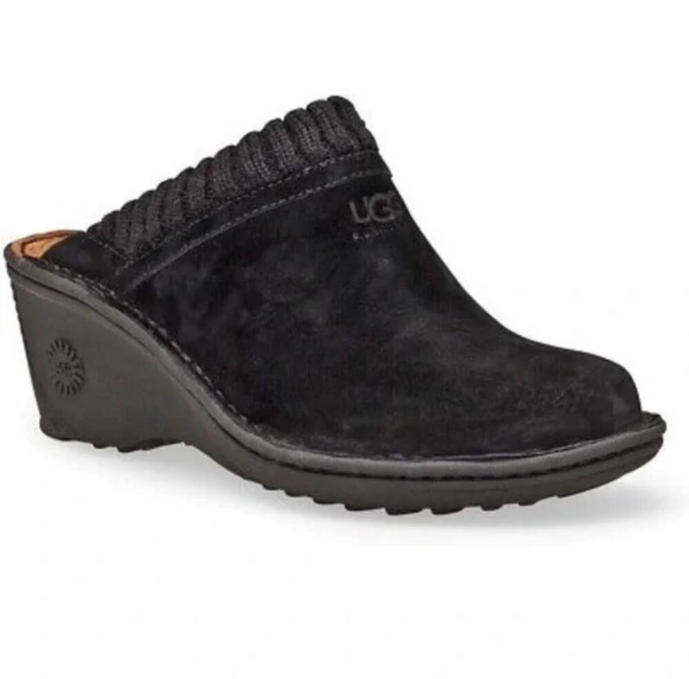 UGG Australia Gael Wedge Mule Clog Shoes size 8 Black Suede